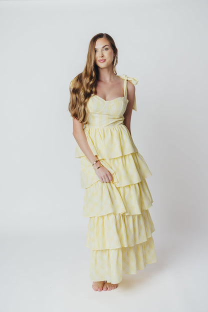 Jacquelyn Seersucker Midi Dress in Yellow Plaid