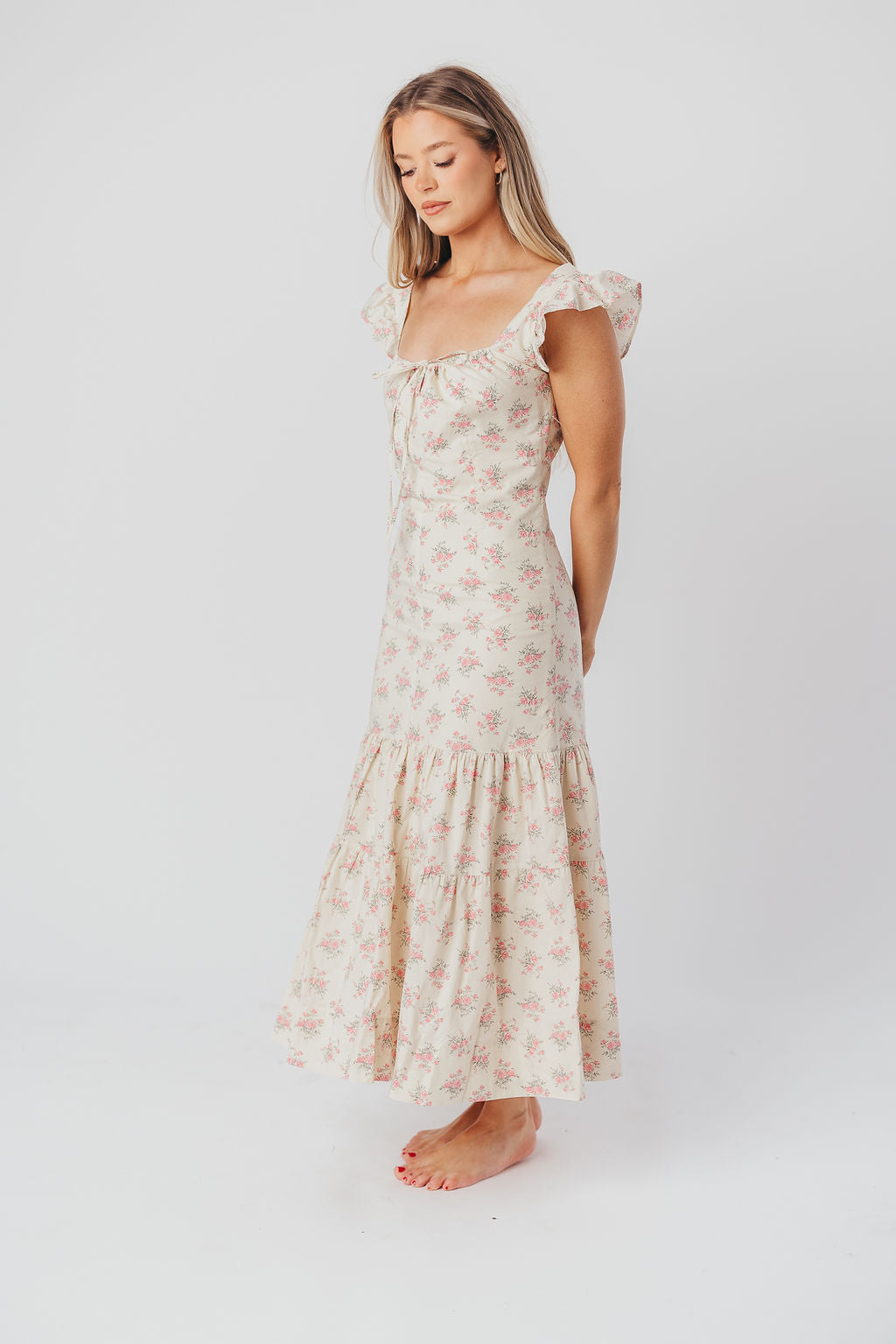 Emery Midi Dress in Pink and Cream (Sizes S-XL)