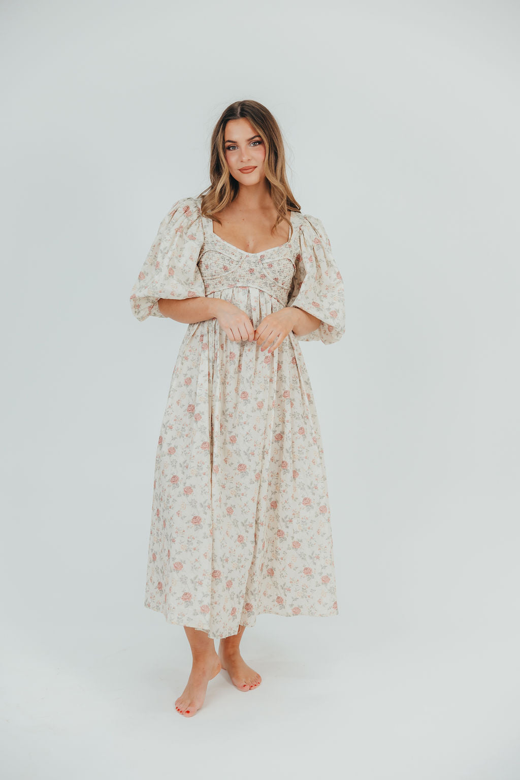 Harlow Maxi Dress in Off-White Floral - Bump Friendly & Inclusive Sizing (S-3XL)