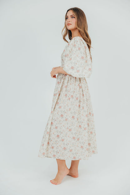 Harlow Maxi Dress in Off-White Floral - Bump Friendly & Inclusive Sizing (S-3XL)