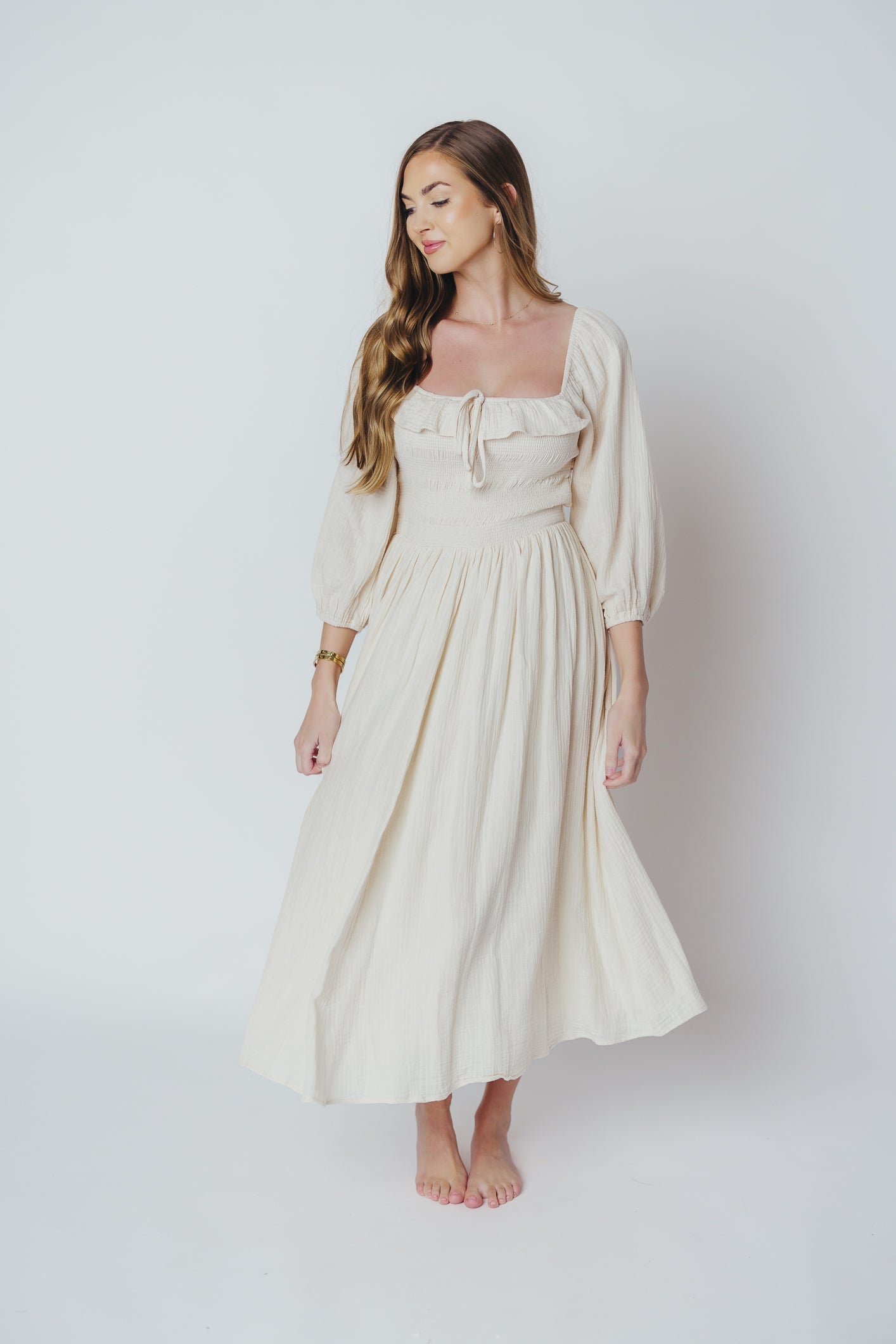 Juliet Midi Dress in Cream - Inclusive Sizing (S-3XL)