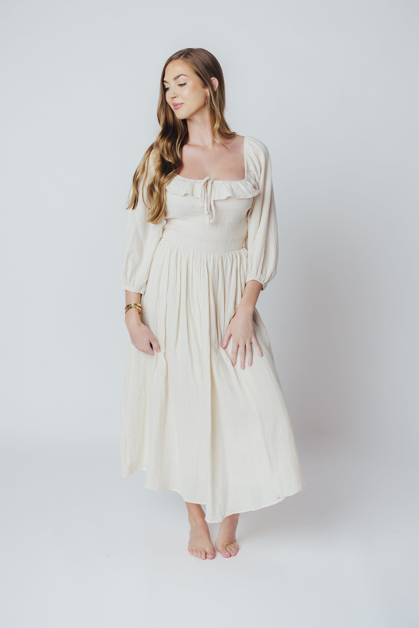 Juliet Midi Dress in Cream - Inclusive Sizing (S-3XL)