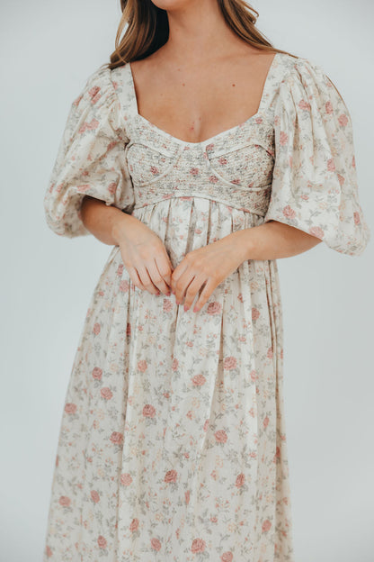 Harlow Maxi Dress in Off-White Floral - Bump Friendly & Inclusive Sizing (S-3XL)