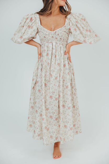 Harlow Maxi Dress in Off-White Floral - Bump Friendly & Inclusive Sizing (S-3XL)