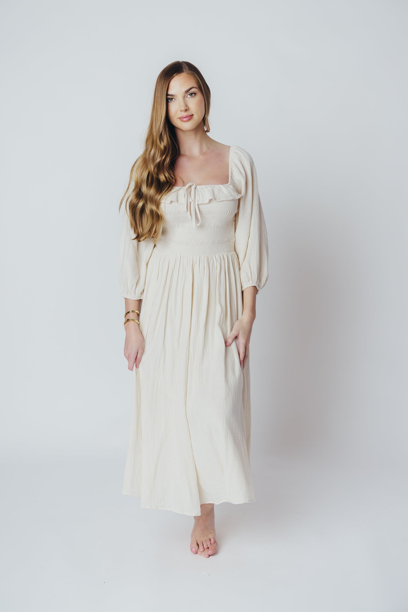 Juliet Midi Dress in Cream - Inclusive Sizing (S-3XL)