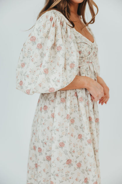 Harlow Maxi Dress in Off-White Floral - Bump Friendly & Inclusive Sizing (S-3XL)