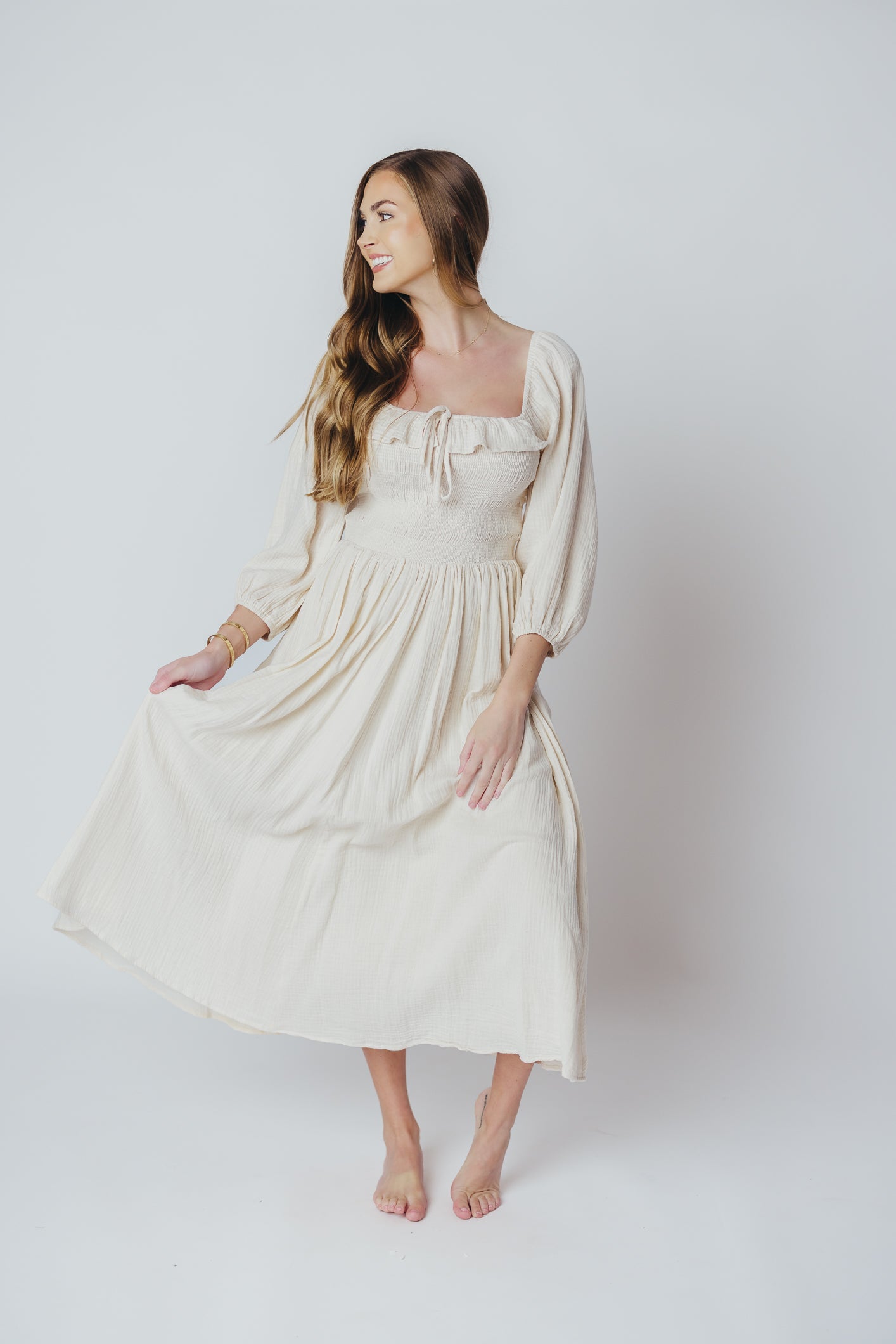 Juliet Midi Dress in Cream - Inclusive Sizing (S-3XL)