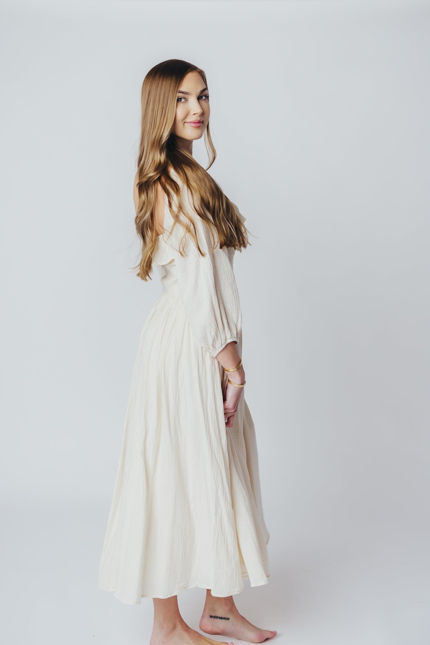 Juliet Midi Dress in Cream - Inclusive Sizing (S-3XL)