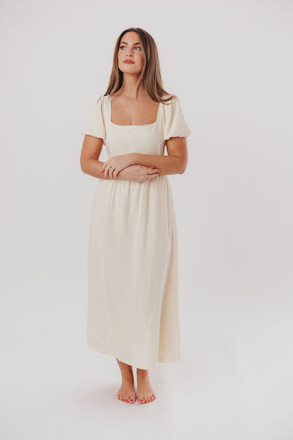 Ainsley Square Neck Midi Dress with Puffed Sleeves in Ivory- Bump Friendly & Inclusive Sizing (S-3XL)