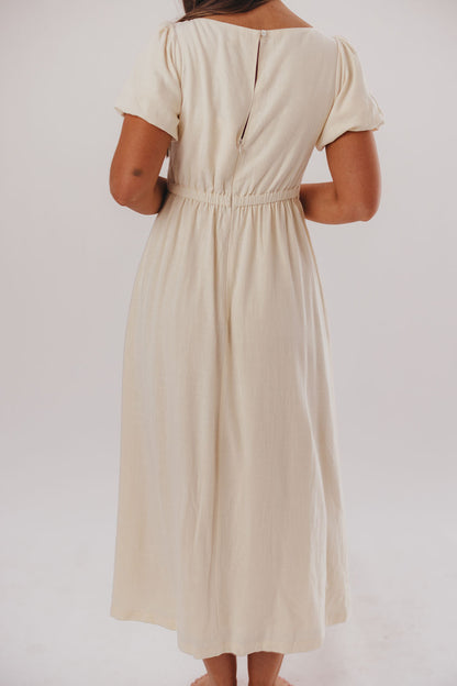 Ainsley Square Neck Midi Dress with Puffed Sleeves in Ivory- Bump Friendly & Inclusive Sizing (S-3XL)