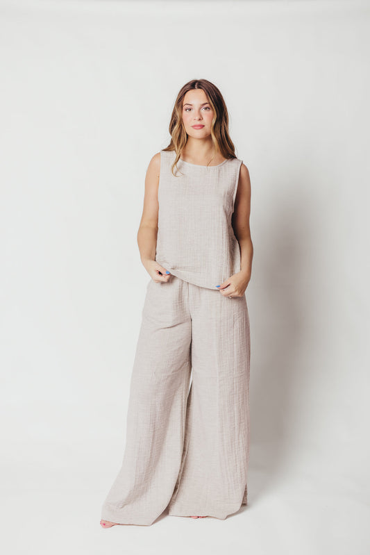 Love Lock Sleeveless Top and Pant Set in Linen Grey - 100% Cotton