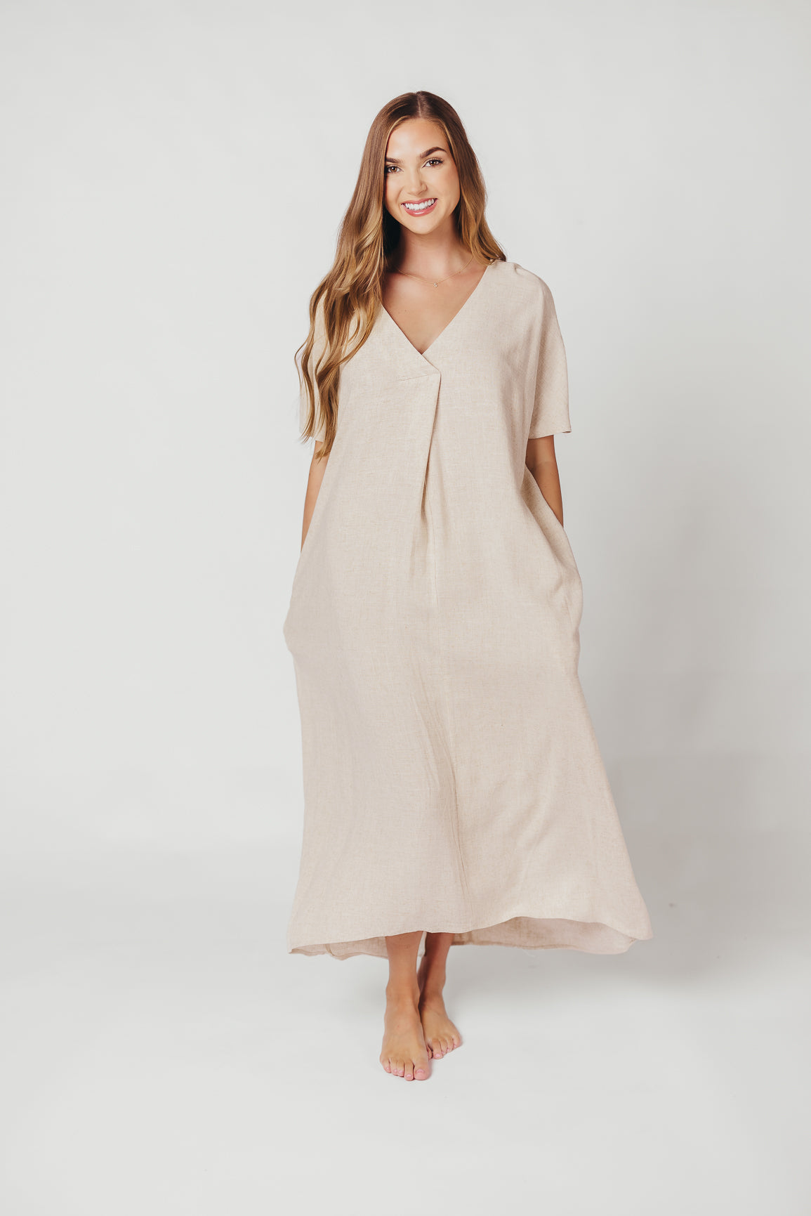 Lara Linen-Blend Midi Dress in Natural