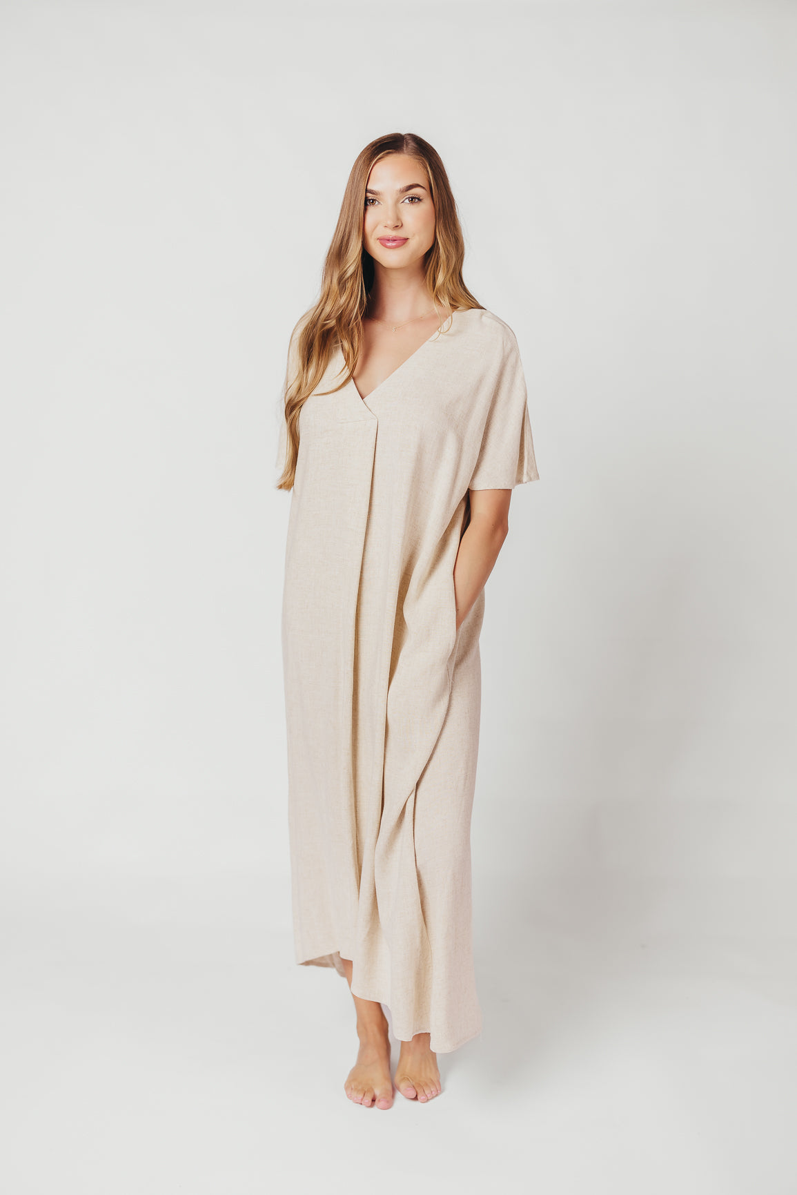 Lara Linen-Blend Midi Dress in Natural