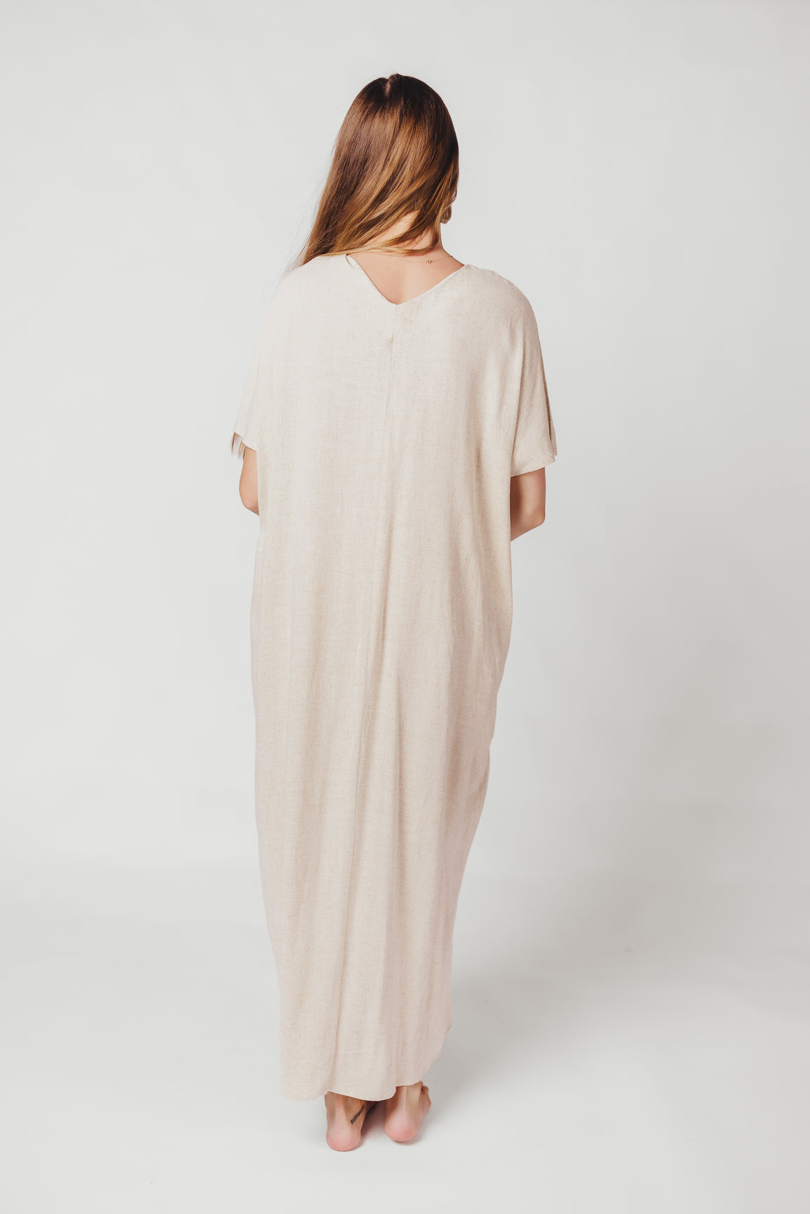 Lara Linen-Blend Midi Dress in Natural