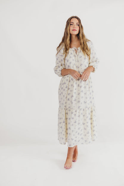 Jenna Tiered Gauze Midi Dress in Ivory Floral - Bump Friendly - Inclusive Sizing (S-3X)