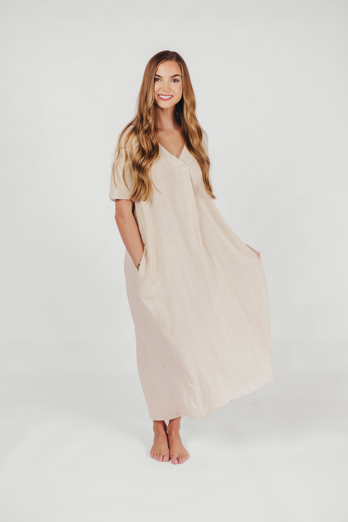 Lara Linen-Blend Midi Dress in Natural