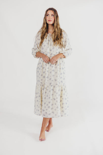 Jenna Tiered Gauze Midi Dress in Ivory Floral - Bump Friendly - Inclusive Sizing (S-3X)