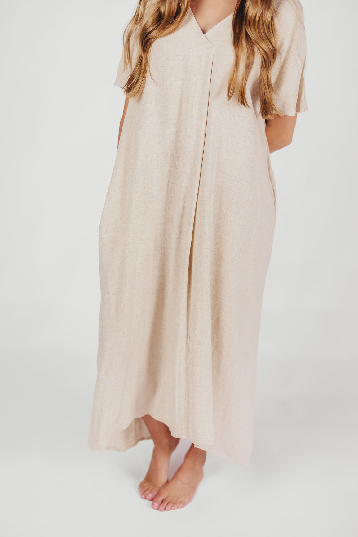 Lara Linen-Blend Midi Dress in Natural