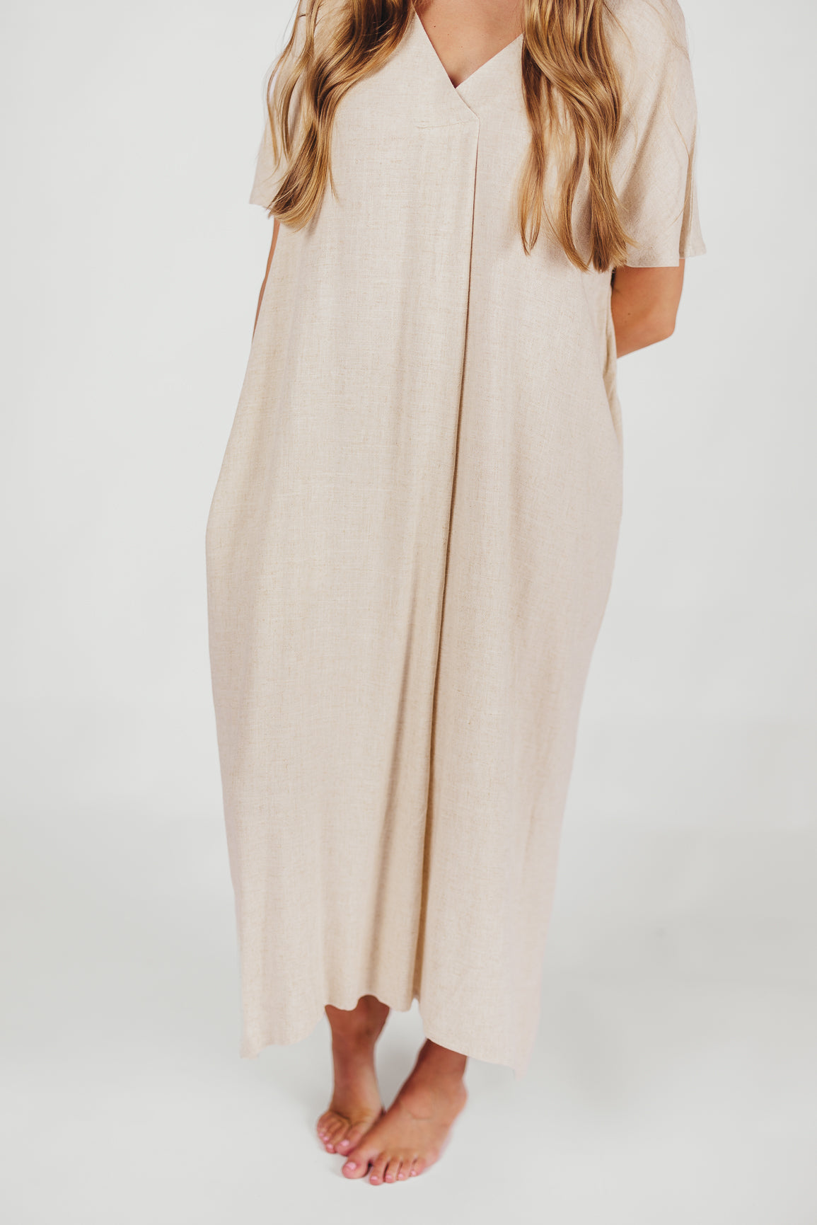 Lara Linen-Blend Midi Dress in Natural