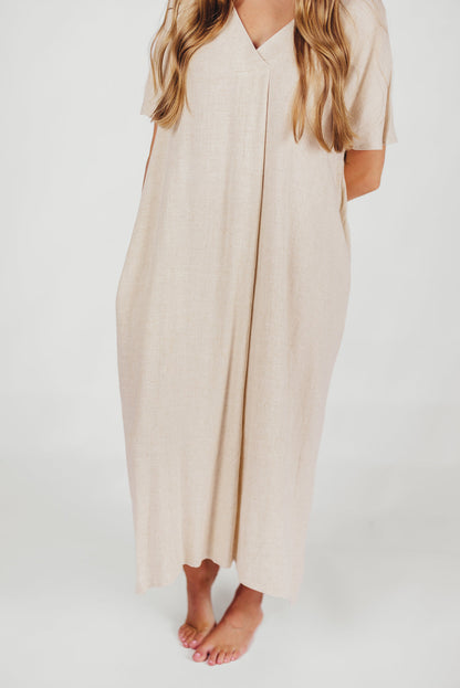 Lara Linen-Blend Midi Dress in Natural