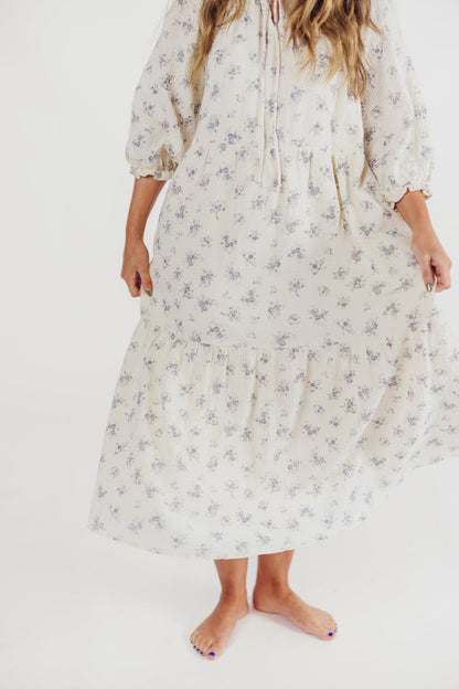 Jenna Tiered Gauze Midi Dress in Ivory Floral - Bump Friendly - Inclusive Sizing (S-3X)