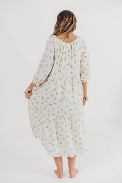 Jenna Tiered Gauze Midi Dress in Ivory Floral - Bump Friendly - Inclusive Sizing (S-3X)