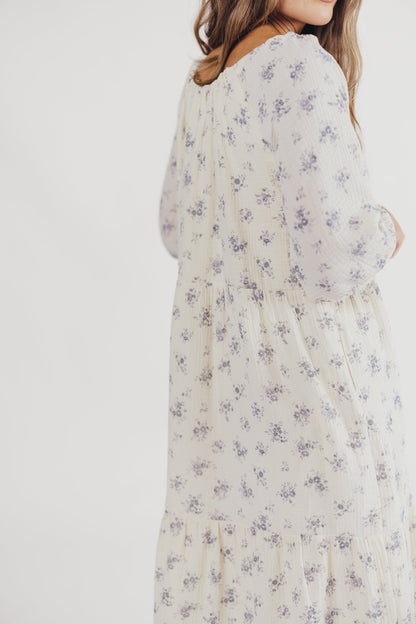 Jenna Tiered Gauze Midi Dress in Ivory Floral - Bump Friendly - Inclusive Sizing (S-3X)