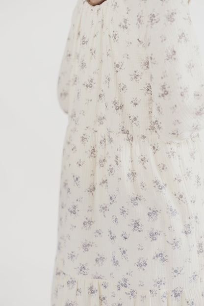 Jenna Tiered Gauze Midi Dress in Ivory Floral - Bump Friendly - Inclusive Sizing (S-3X)