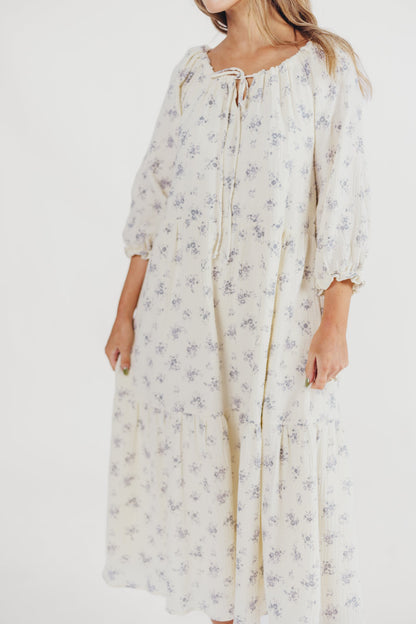 Jenna Tiered Gauze Midi Dress in Ivory Floral - Bump Friendly - Inclusive Sizing (S-3X)