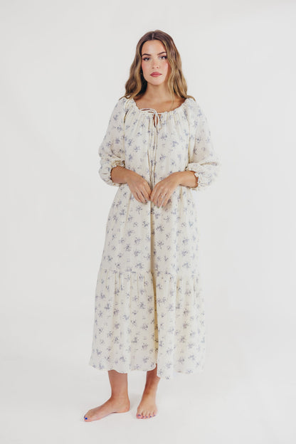 Jenna Tiered Gauze Midi Dress in Ivory Floral - Bump Friendly - Inclusive Sizing (S-3X)