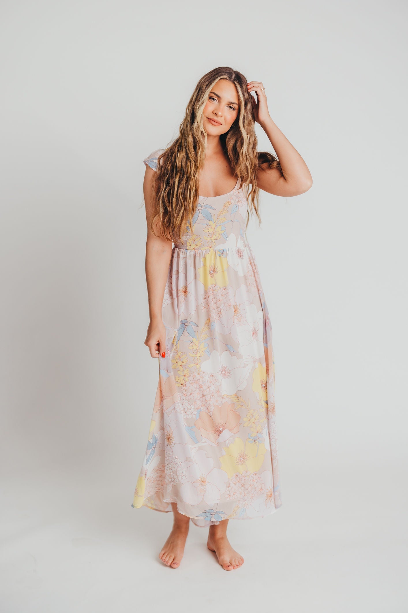 Tuva Flutter Sleeve Maxi Dress in Pastel Blue - Bump Friendly