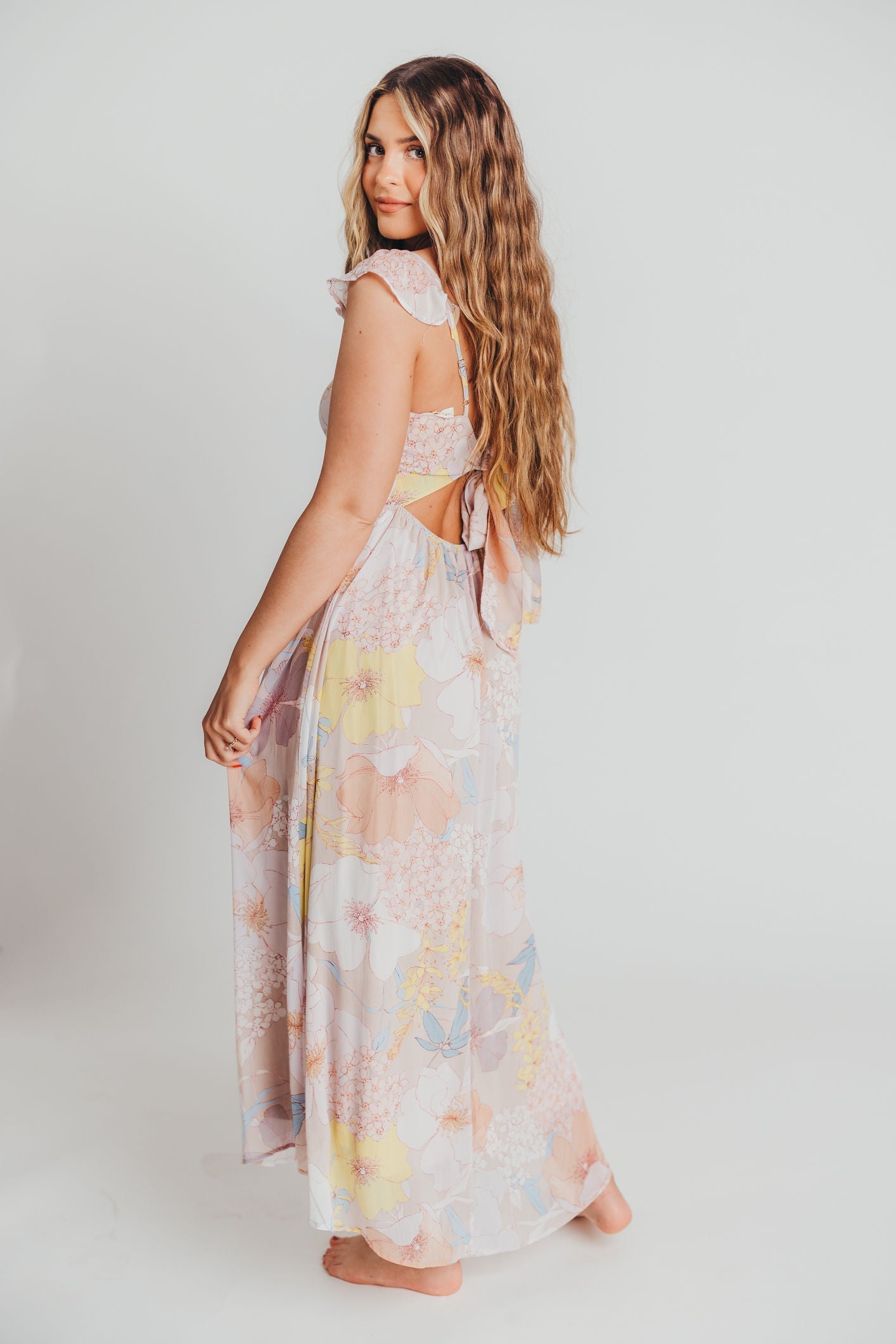 Tuva Flutter Sleeve Maxi Dress in Pastel Blue - Bump Friendly