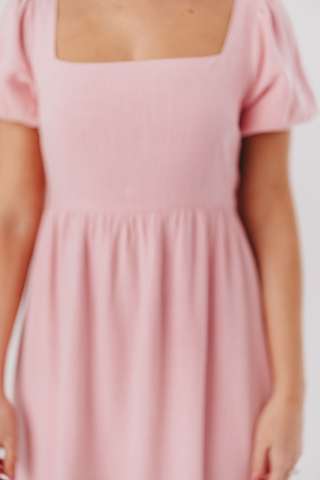 Ainsley Square Neck Midi Dress with Puffed Sleeves in Bright Blush - Bump Friendly & Inclusive Sizing (S-3XL)