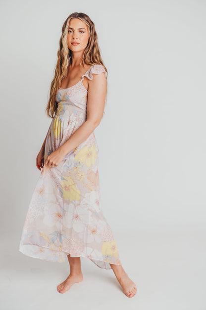 Tuva Flutter Sleeve Maxi Dress in Pastel Blue - Bump Friendly