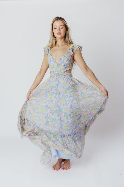 ASTR Primrose Maxi Dress in Blue/Pink Floral