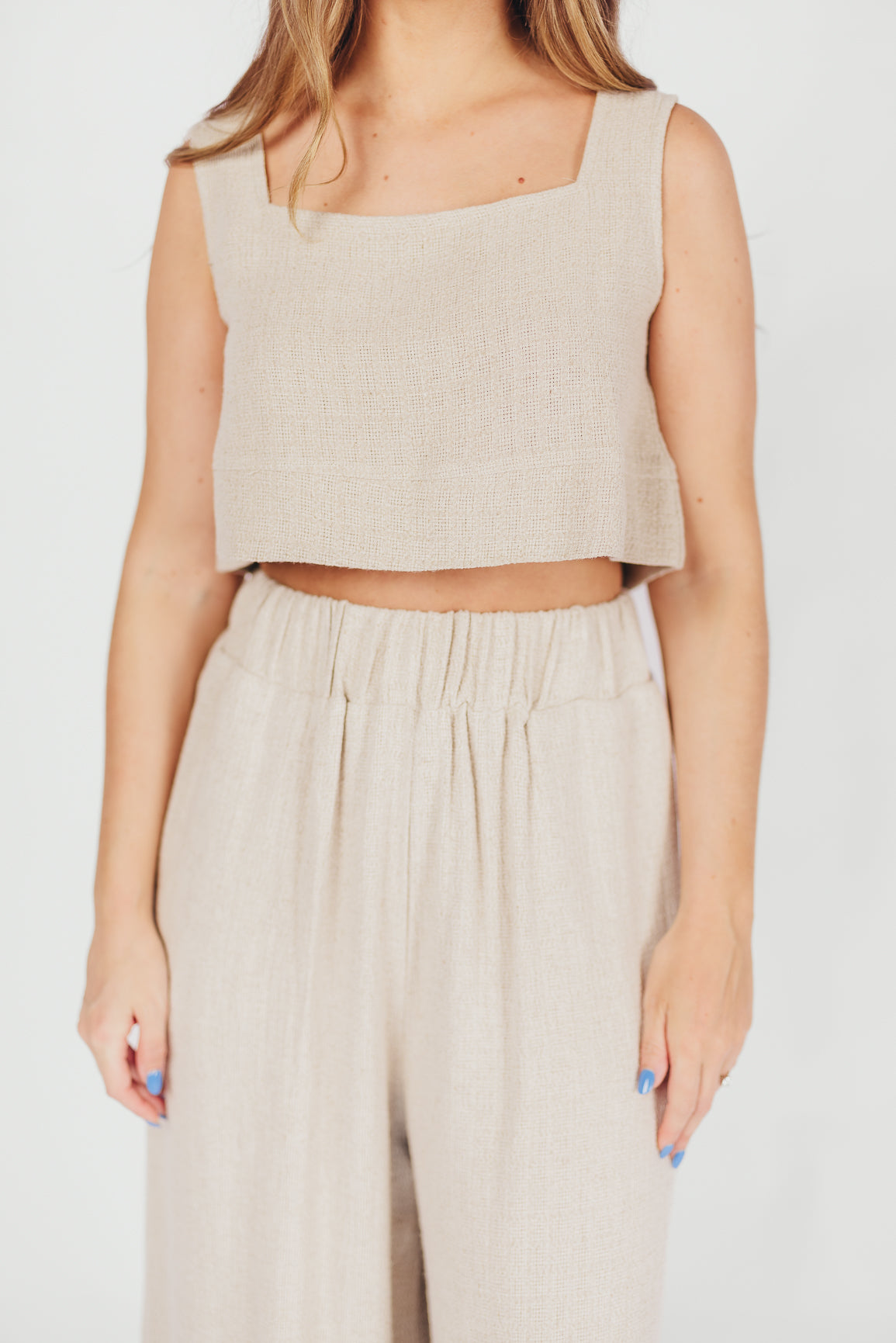 Christy Linen-Blend Sleeveless Cropped Top in Sand