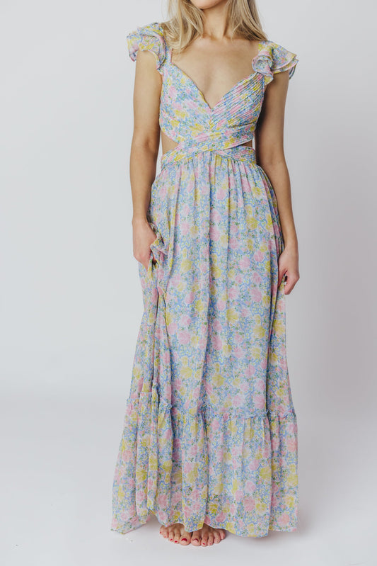 ASTR Primrose Maxi Dress in Blue/Pink Floral