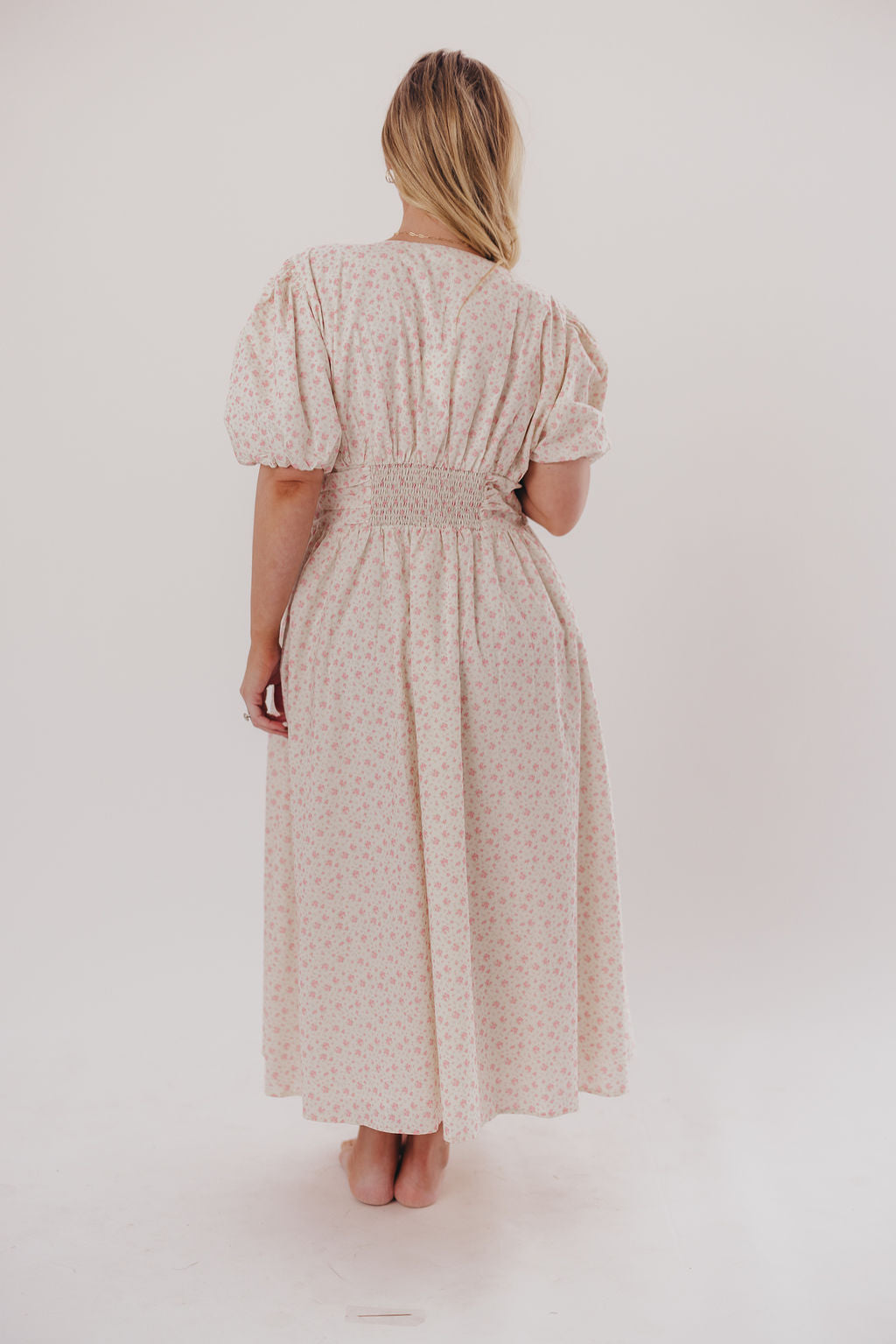 Billie Pleated Maxi Dress in White Pink Floral - Bump Friendly & Inclusive Sizing (S-3XL)