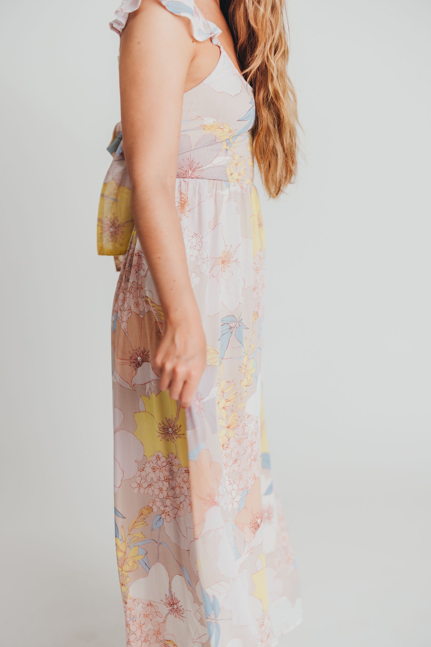 Tuva Flutter Sleeve Maxi Dress in Pastel Blue - Bump Friendly