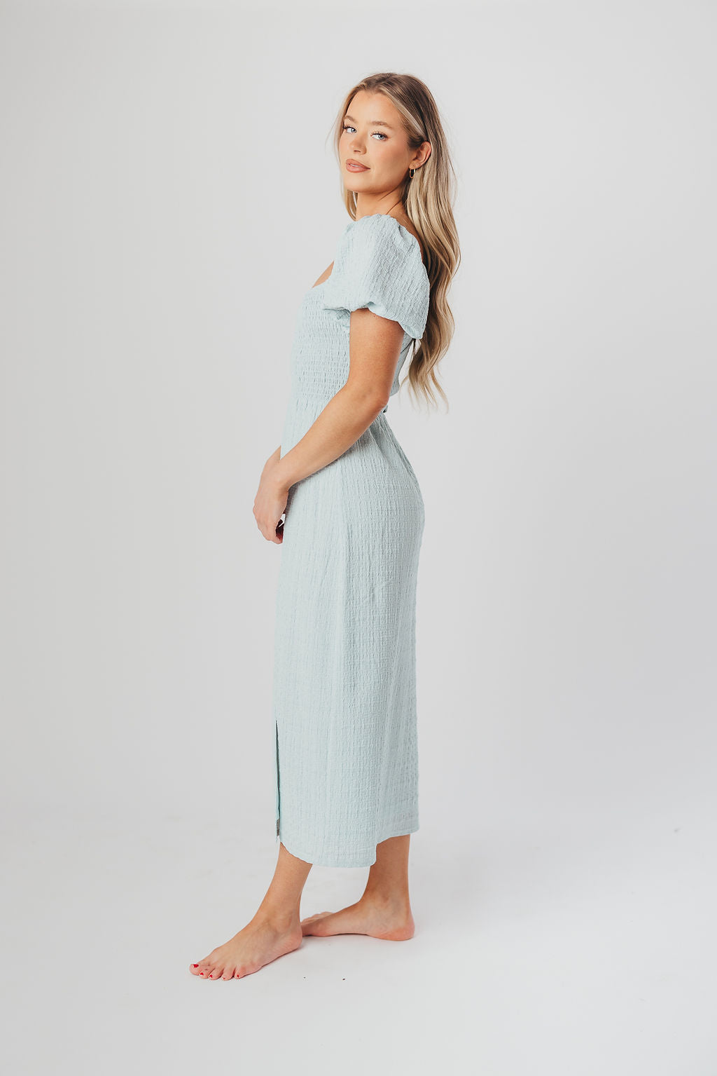 Maria Sweetheart Neckline Midi Dress in Powder Blue - Bump Friendly & Inclusive Sizing (S-3XL)