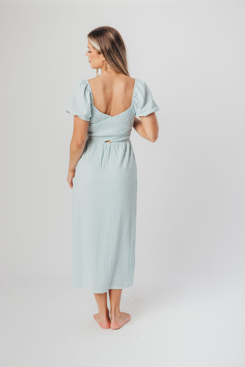 Maria Sweetheart Neckline Midi Dress in Powder Blue - Bump Friendly & Inclusive Sizing (S-3XL)