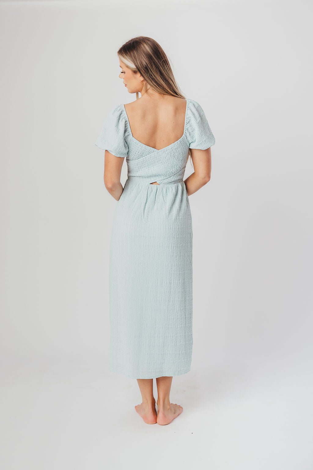 Maria Sweetheart Neckline Midi Dress in Powder Blue - Bump Friendly & Inclusive Sizing (S-3XL)