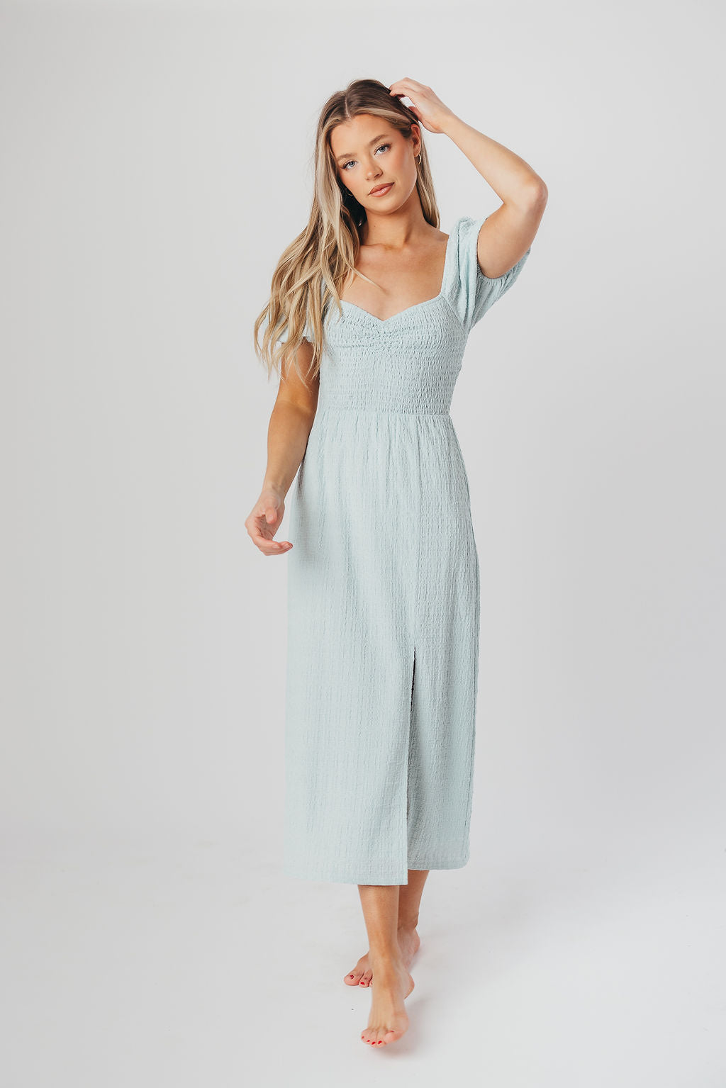 Maria Sweetheart Neckline Midi Dress in Powder Blue - Bump Friendly & Inclusive Sizing (S-3XL)