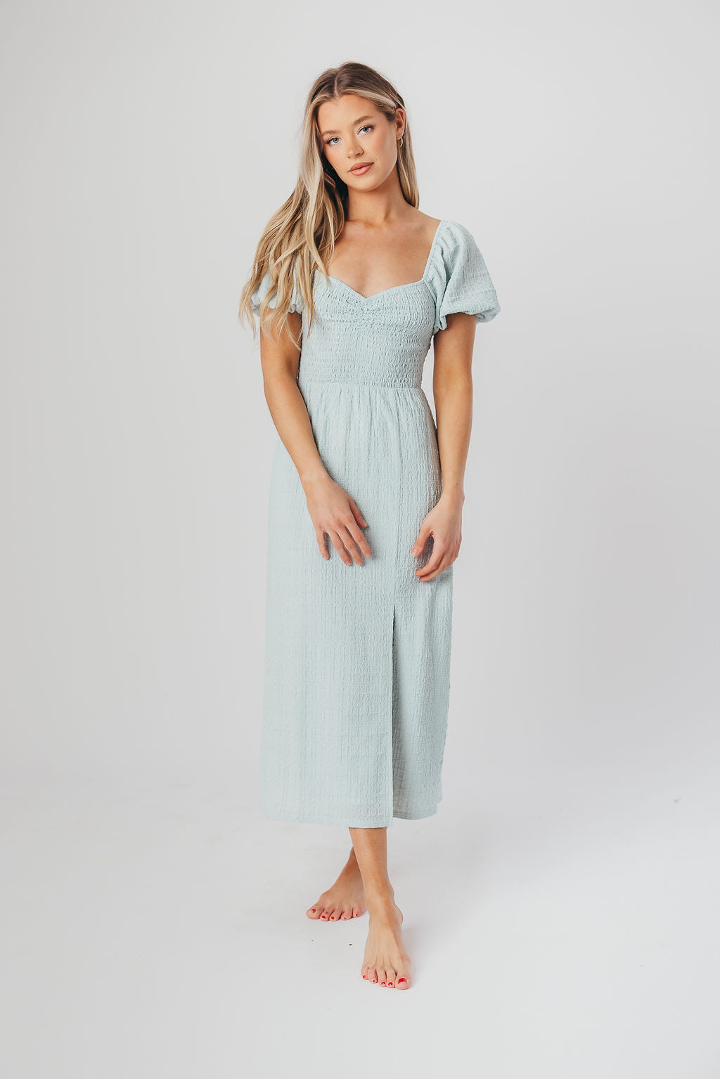 Maria Sweetheart Neckline Midi Dress in Powder Blue - Bump Friendly & Inclusive Sizing (S-3XL)