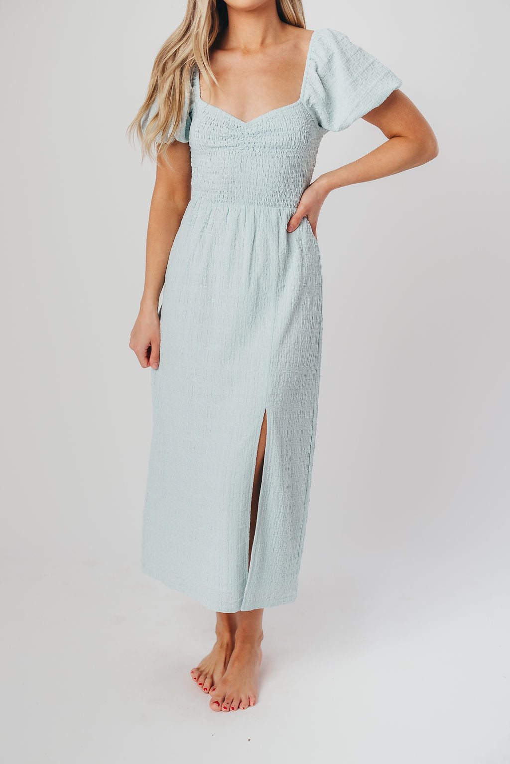 Maria Sweetheart Neckline Midi Dress in Powder Blue - Bump Friendly & Inclusive Sizing (S-3XL)