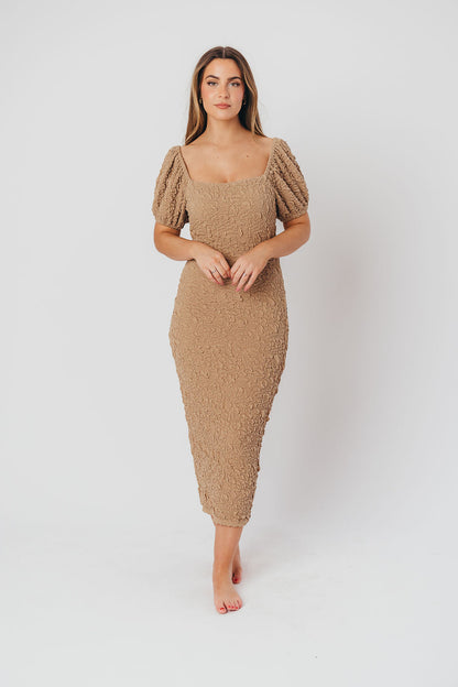 Blakeley Textured Midi Dress in Taupe - Bump Friendly (S-XL)