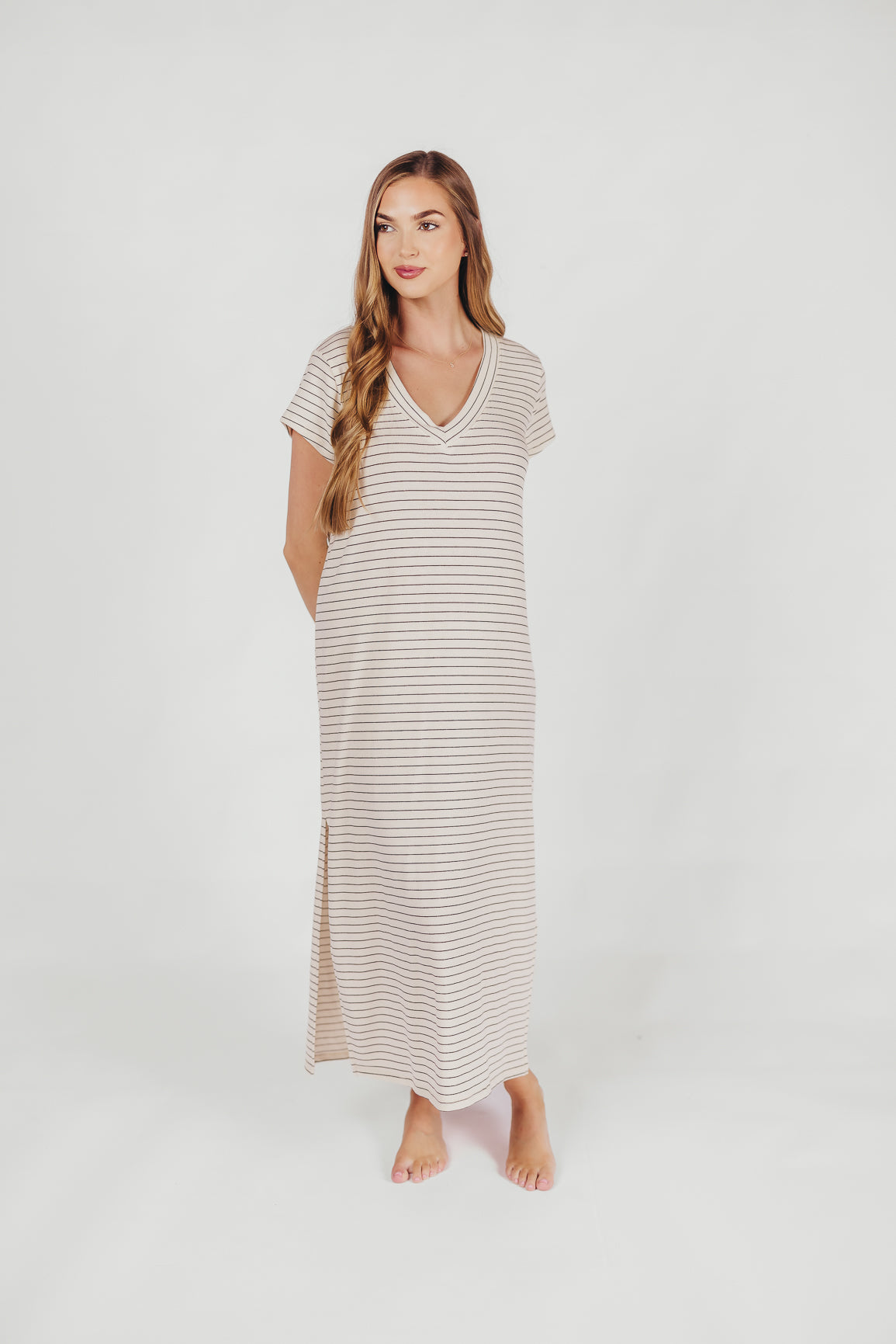 Kirsten Striped T-Shirt Dress in Cream/Black