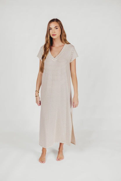 Kirsten Striped T-Shirt Dress in Cream/Black