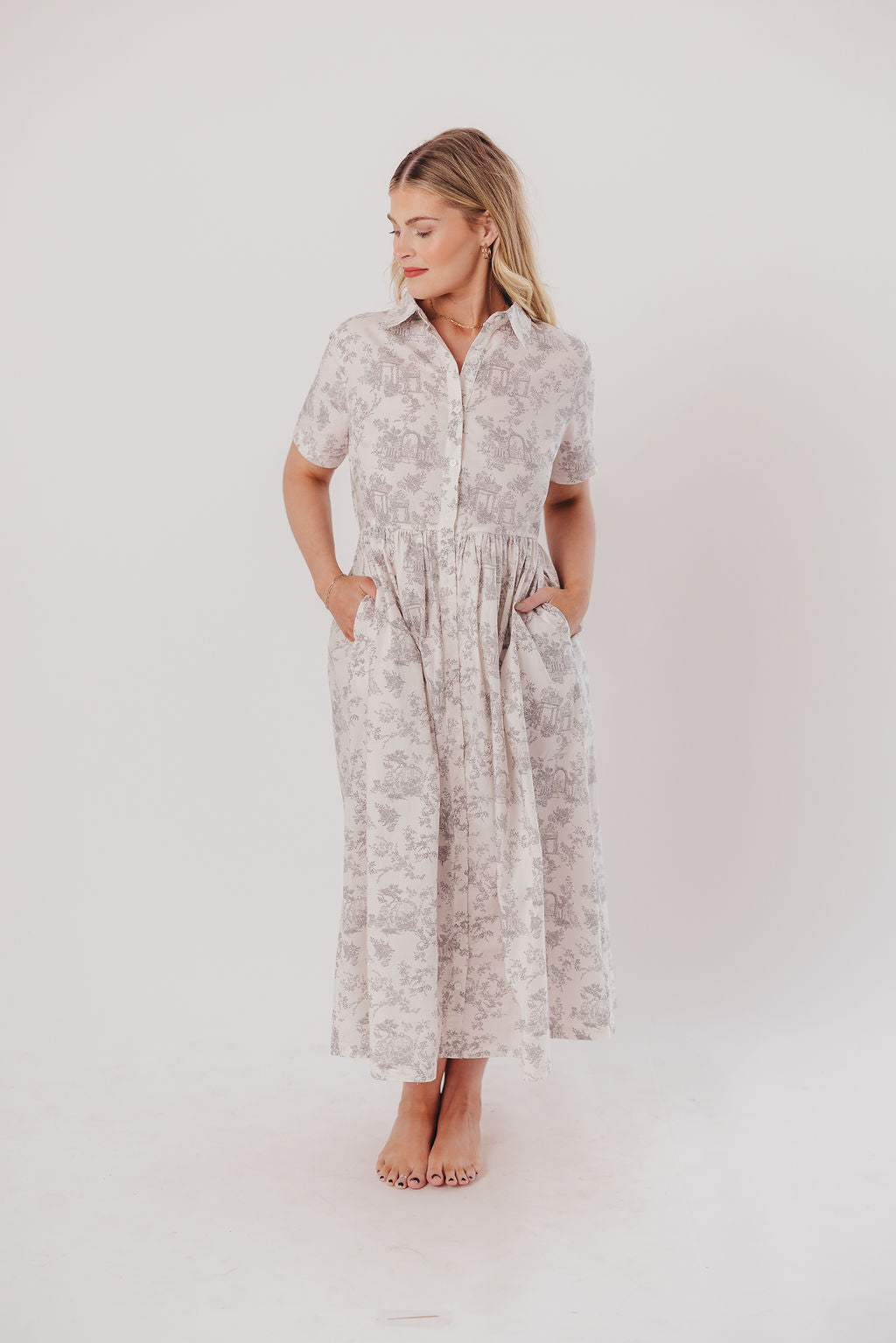 Coastal 100% Cotton Midi Dress in Ivory/Grey/Blue - Bump & Nursing Friendly & Inclusive Sizing (S-3XL) Final Restock!!