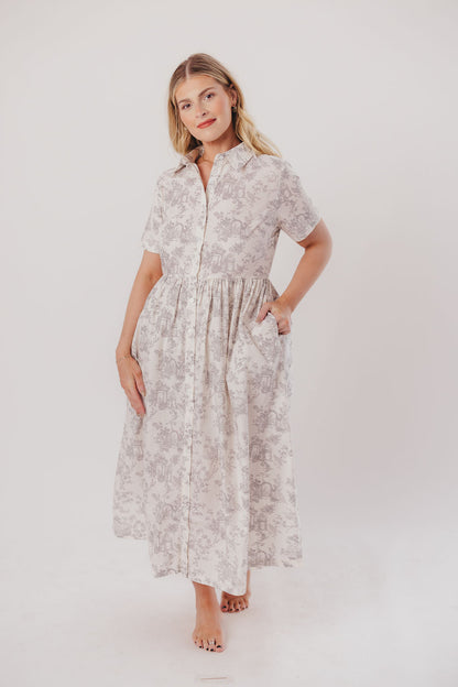 Coastal 100% Cotton Midi Dress in Ivory/Grey/Blue - Bump & Nursing Friendly & Inclusive Sizing (S-3XL) Final Restock!!